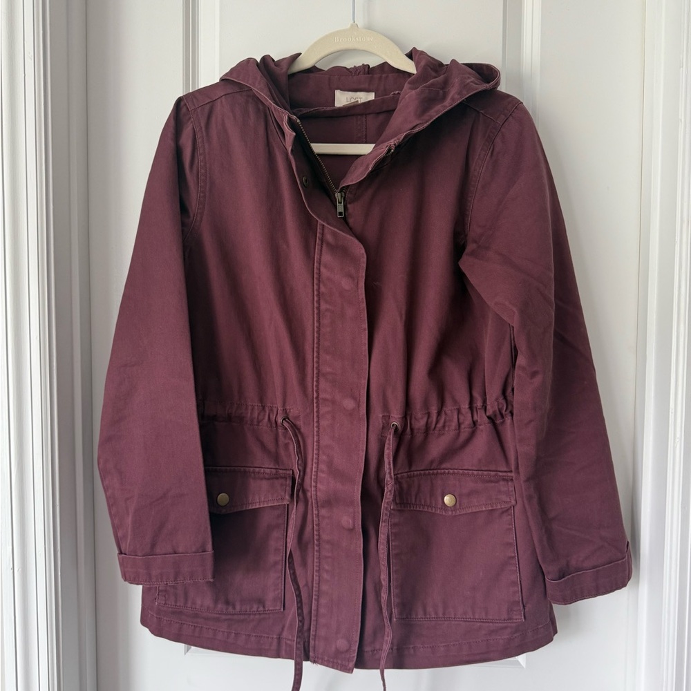 LOFT Purple Utility Jacket with Hood and Drawstring Waist